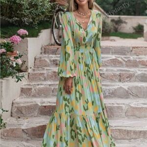 Green and Pink Maxi Dress